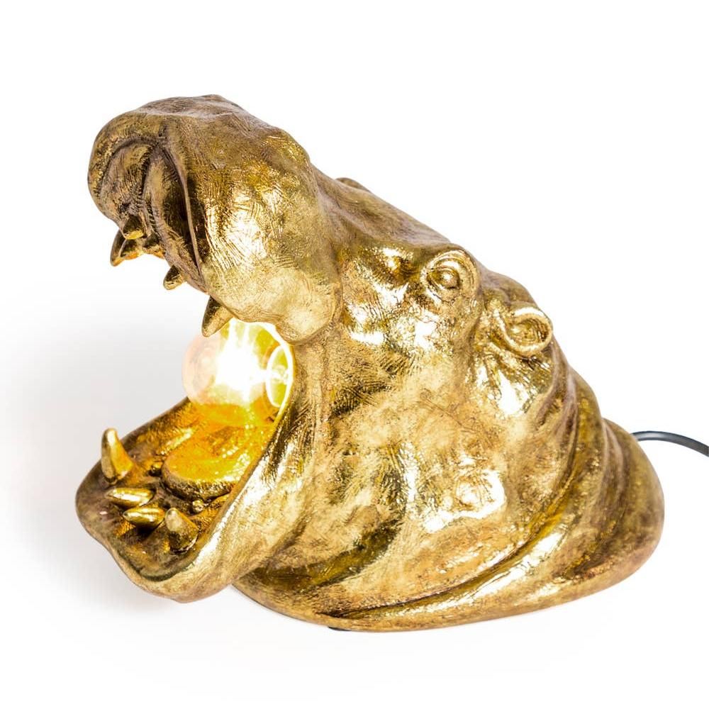 Antique Gold Roaring Hippo Table Lamp