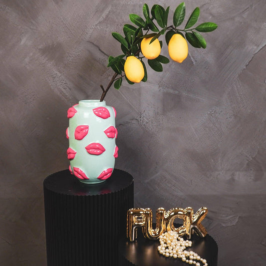 Tall Kiss me Vase Mint & Pink