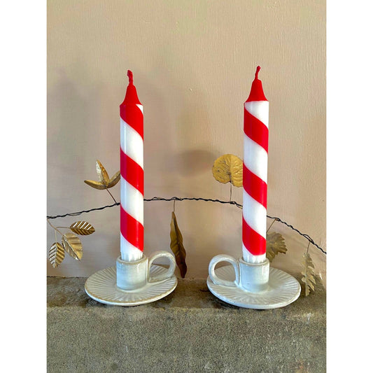 Hand Dipped Red & White Candy Cane Stripe Christmas Candles
