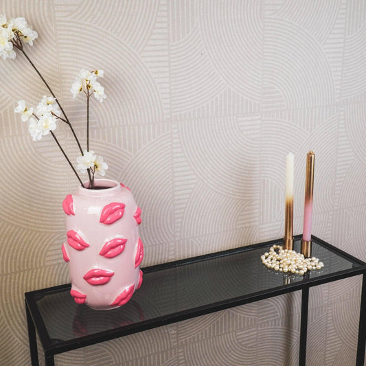 Tall Kiss me vase Natural sand & Pink