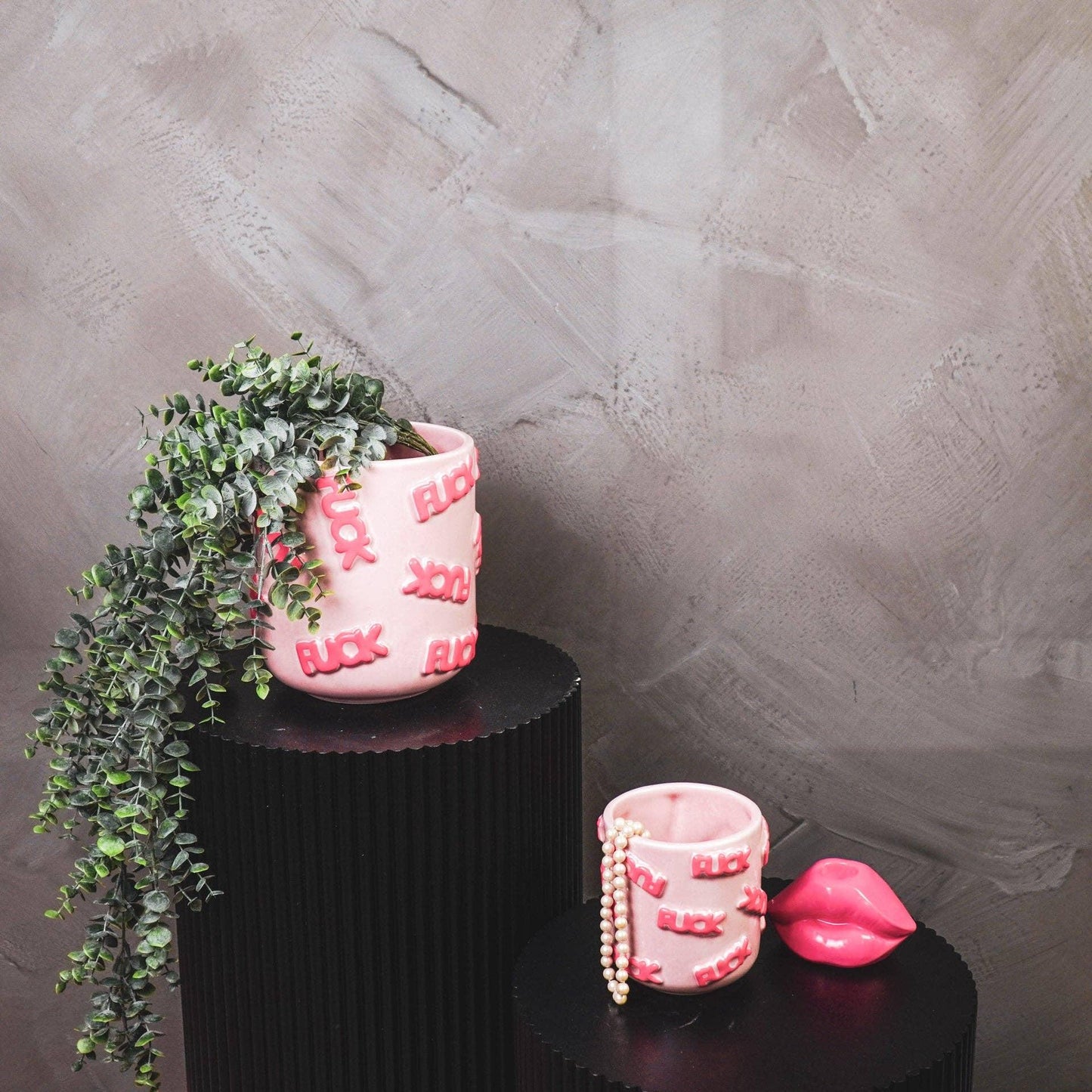 Plant Pot/ Vase 'FUCK' - Ceramics - Light Pink / Neon Pink