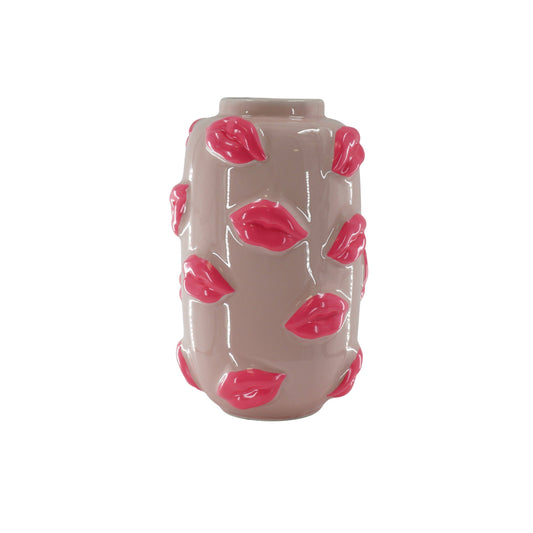 Tall Kiss me vase Natural sand & Pink