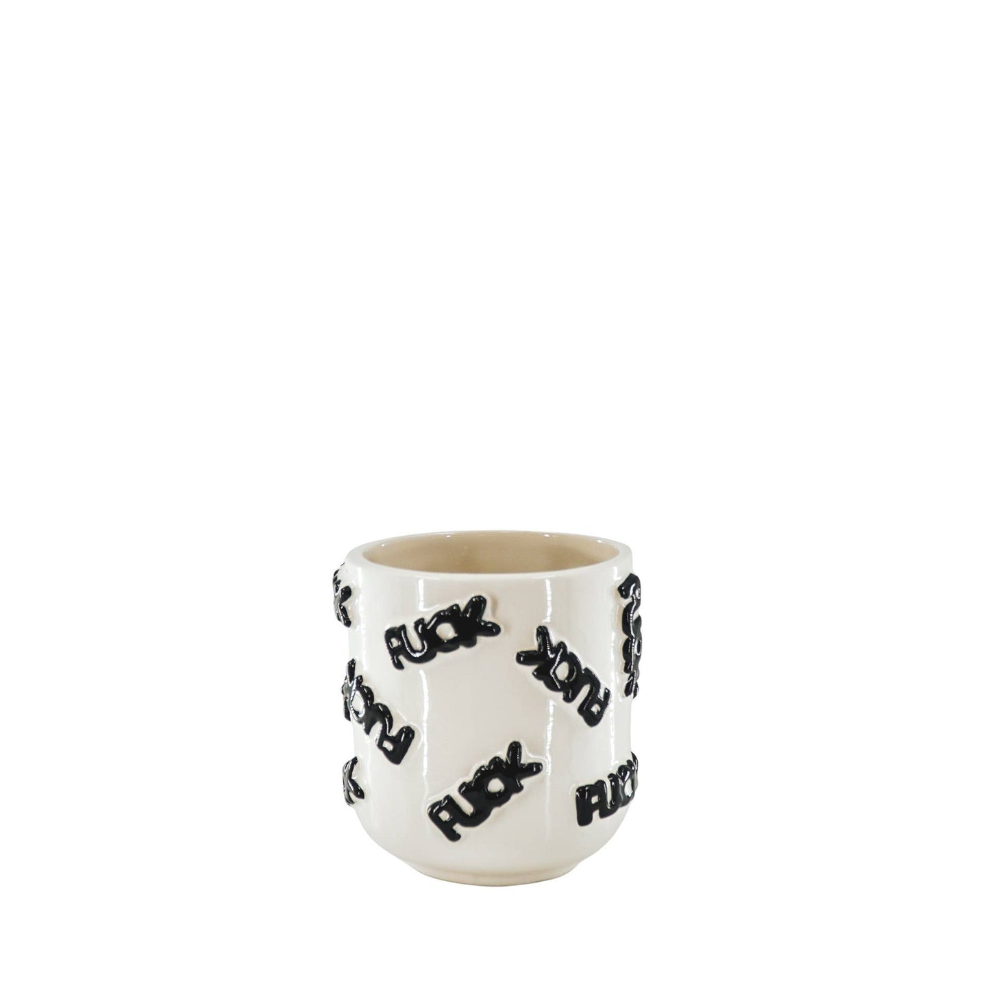 Plant Pot 'FUCK' - Ceramics - White/Black -11cm
