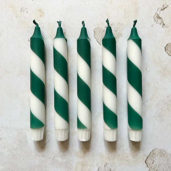 Forest Green & White Candy Cane Stripe Hand Dipped Candles
