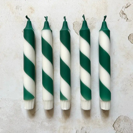 Forest Green & White Candy Cane Stripe Hand Dipped Candles