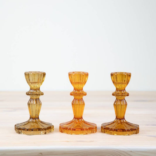 3/A Ochre Pillar Candle Holders, 11cm