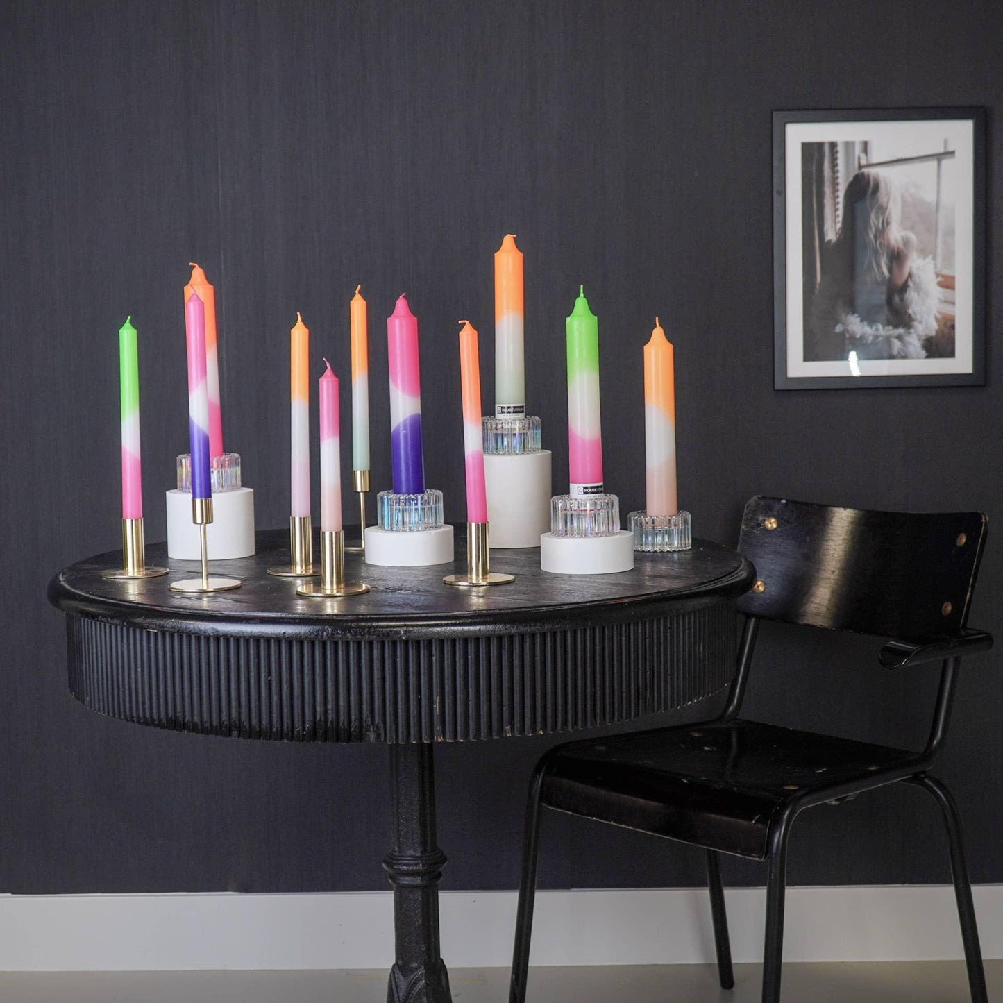 Pink & white dipped candles set of -S4