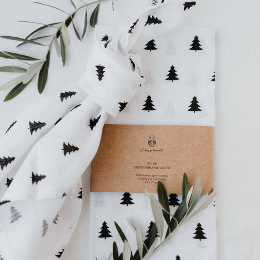 Xmas Linen tea towels fir in a set of 2