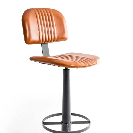 Industrial Vintage Leather & Iron Bar Stool