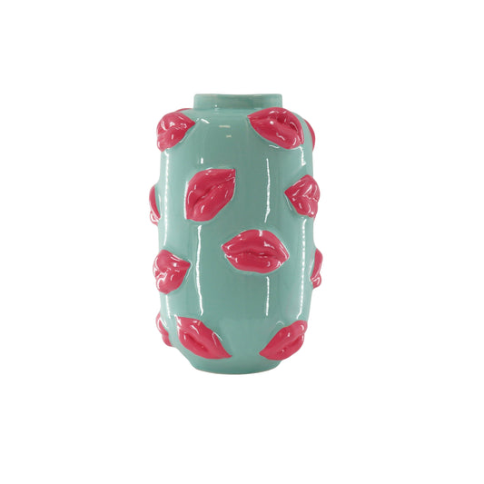 Tall Kiss me Vase Mint & Pink