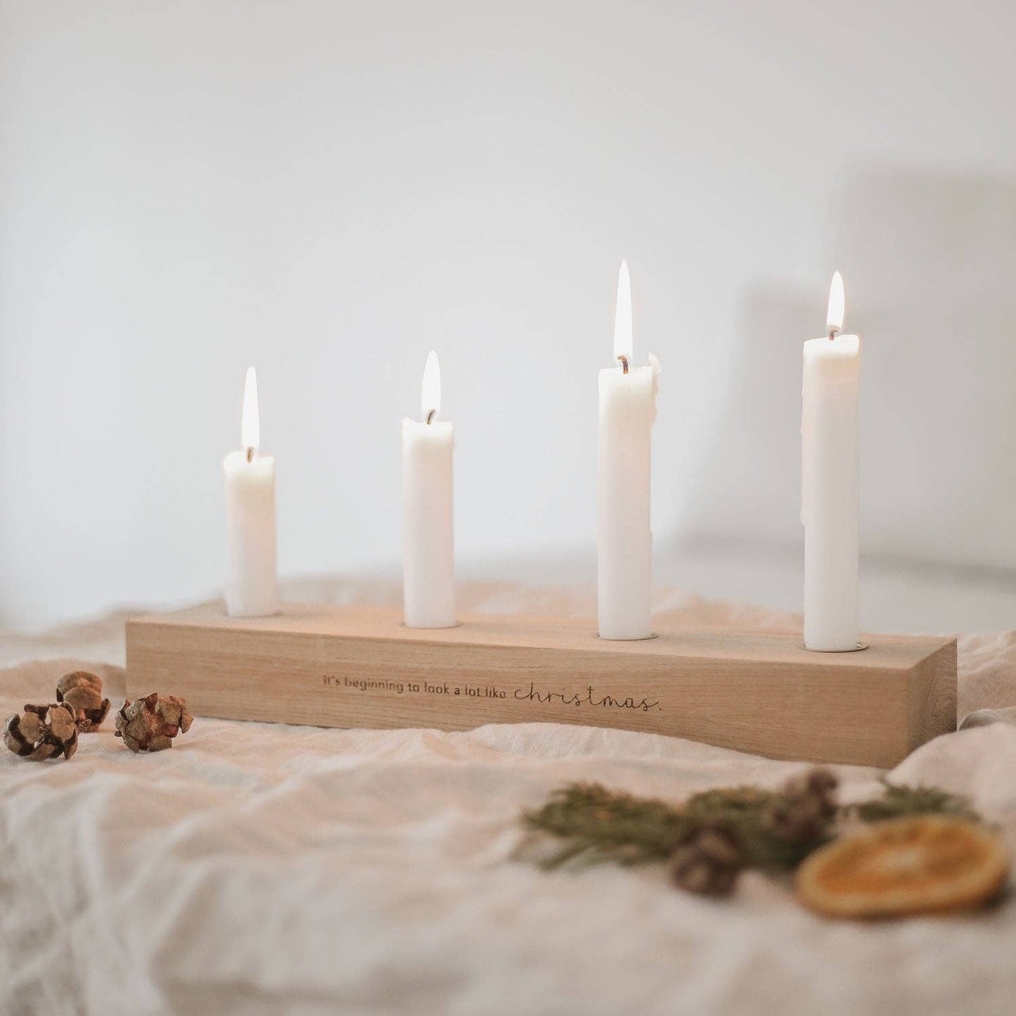Christmas oak candle board