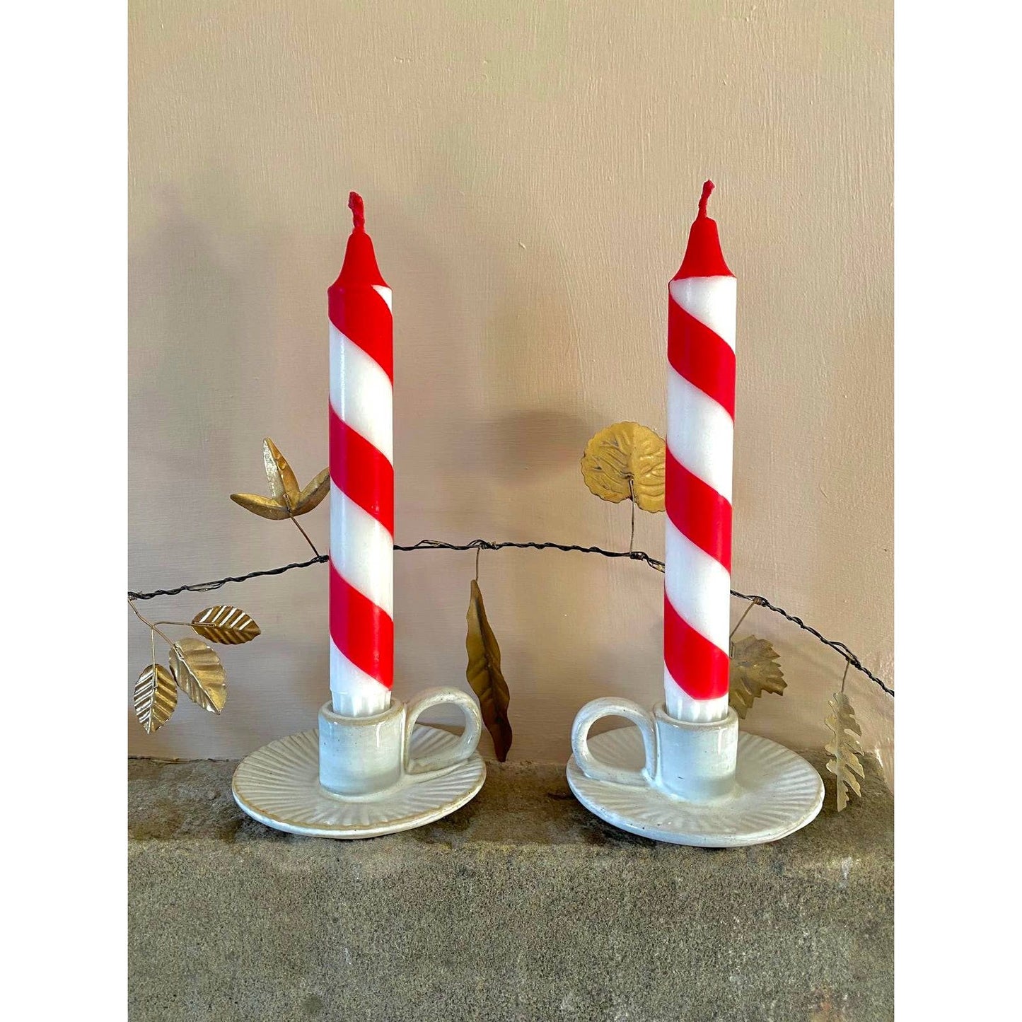 Hand Dipped Red & White Candy Cane Stripe Christmas Candles