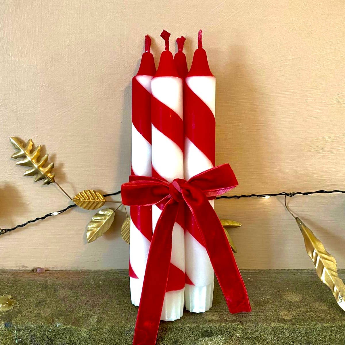 Hand Dipped Red & White Candy Cane Stripe Christmas Candles